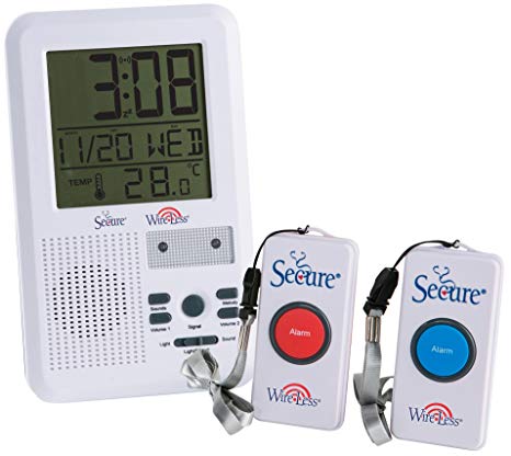 Secure SWCB-2 Wireless Two Nurse Call Button and Caregiver Receiver Patient Alert System w/LCD Time/Temp/Date/Alarm Function - 500  ft Range