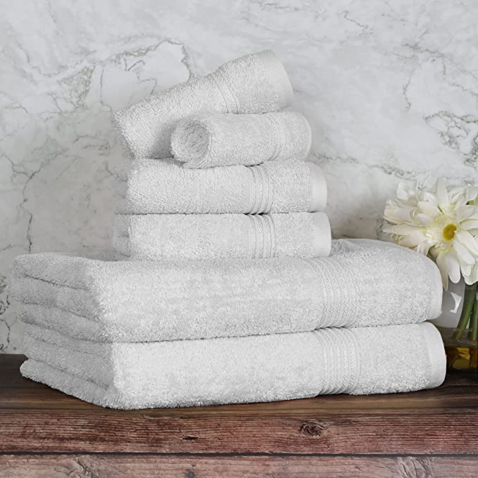 Superior Egyptian Cotton 6-Piece Towel Set, Silver, Long-Staple Combed, Hand