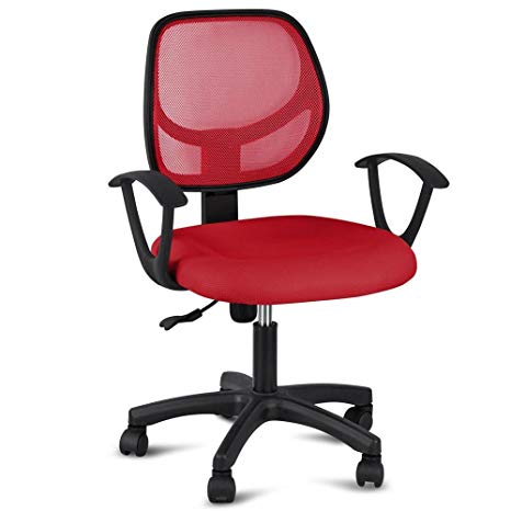 Yaheetech Adjustable Swivel Office Computer Desk Chair With Arms Color Fabric Seating Back Rest Fabric Mesh (Red)