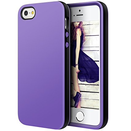 iPhone 5s Case,iPhone 5 Case,by Ailun,for iPhone 5/5s/SE,Shock-Absorption Bumper,Anti-Scratch,Fingerprint&Oil Stain Shell Soft Dual Color TPU Back Cover (PurpleBlack)