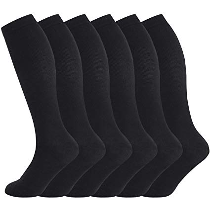 MD 6 Pairs Microfiber Compression Socks (8-15mmHg) for Women & Men - Knee High Socks for Running, Athletic, Nurses, Travels, Edema, Anti-DVT, Varicose Veins 6Black 10-13