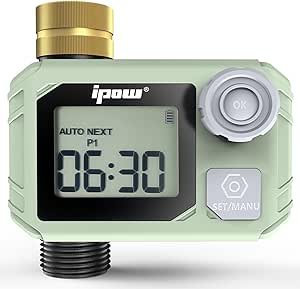 IPOW 100% Brass Swivel 24 Hours Duration Sprinkler Timer 3 Automatic Watering Mode for Garden Hose with Rain Delay/Manual Mode, IP65 Waterproof Digital Irrigation System for Lawns,1 Outlet