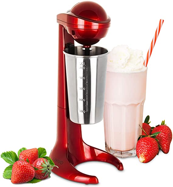 LIVIVO New Model 100W Red Retro Milk Shake Milkshake Maker Machine with 500ml Stainless Steel Mixing Cup Ideal for preparing Frothy Milkshakes, Protein Shakes, omelete mixes or Even Mixing Cocktails