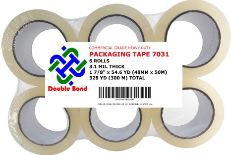 31 Mil Thick Double Bond Commercial Grade Heavy Duty Packing Tape 1 78-Inch Width x 546 Yards Length 48mm x 50m 6-Pack Clear 7031