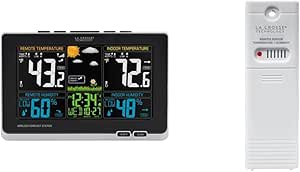 La Crosse Technology 308-1414MB-INT Wireless Color Weather Station with Mold Indicator, Black & TX141TH-BV4 Wireless Outdoor Thermo-Hygrometer Transmitting Sensor, White