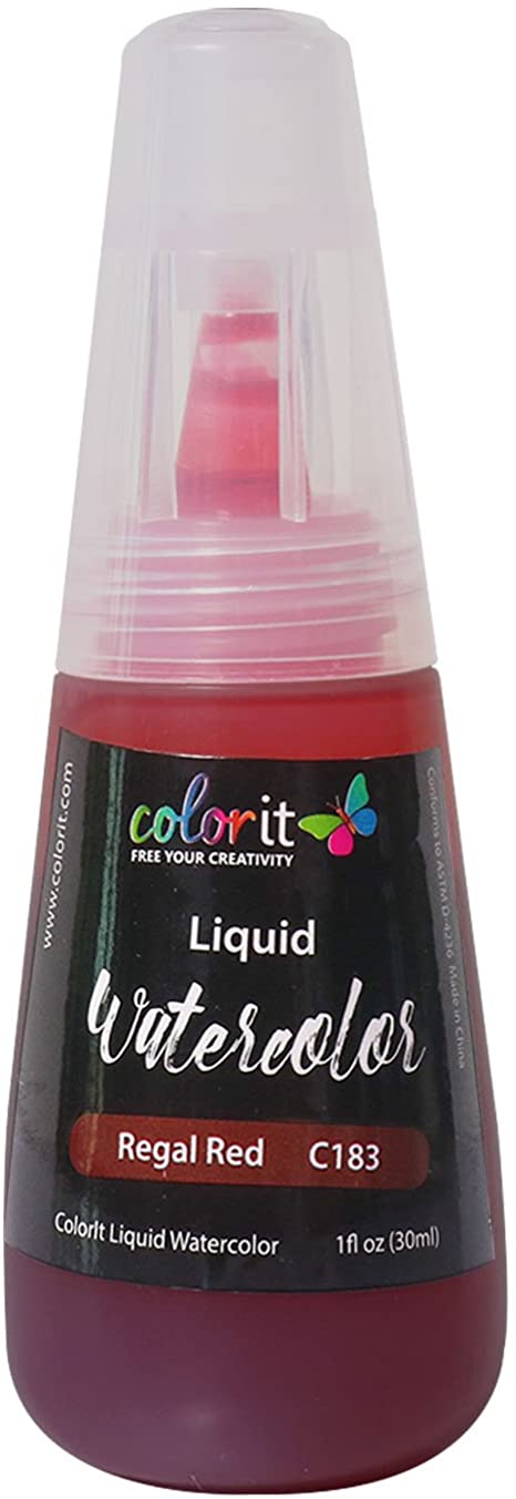 ColorIt Liquid Watercolor Ink 1oz Bottle Regal Red C183 - Vibrant, Water-Based Dye Ink Colors, Non-Toxic, Watercolor Refills for ColorIt Watercolor Brush Pens