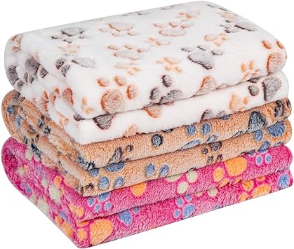 Pet Soft Blankets for Dogs - Fluffy Cats Dogs Blankets for Small Medium & Large Dogs, Cute Print Pet Throw Puppy Blankets Fleece(Paws, 3XL)
