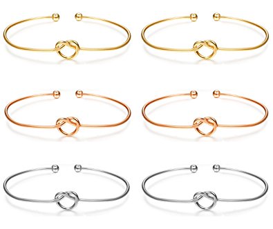 LOLIAS 6 Pcs Love Knot Bangle Bracelets Simple Cuffs Bridesmaid Bracelets for Women Girls Stretch Bracelets