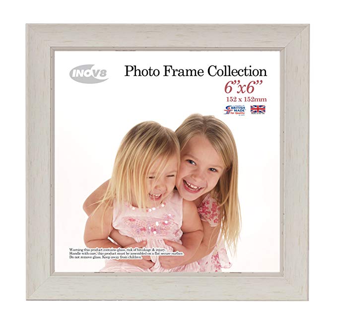 Inov8 British Made Traditional Picture/Photo Frame, 6x6-Inch Small Photo Frame, White Wash