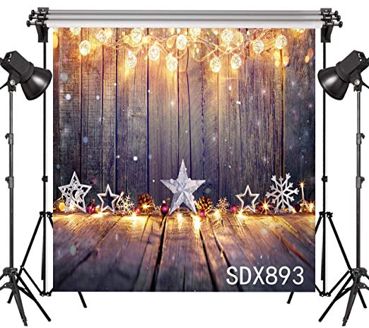 LB Vintage Christmas Wood Backdrop 8x8ft Vinyl Christmas Stars Photo Backdrops for Xmas Eve Home Party Pictures Customized Photo Studio Background Props