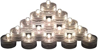 SAMYO Set of 12 Waterproof Wedding Submersible Battery LED Tea Lights Underwater Sub Lights- Wedding Centerpieces Party Decorate (Warm White)