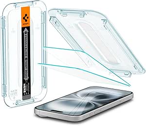 SPIGEN EZ Fit for iPhone 16 Plus/iPhone 15 Plus Screen Protector, Easy Application Auto Alignment Technology Installation Tray Oleophobic Coating 9H Tempered Slim Glass [2-Pack] - Clear