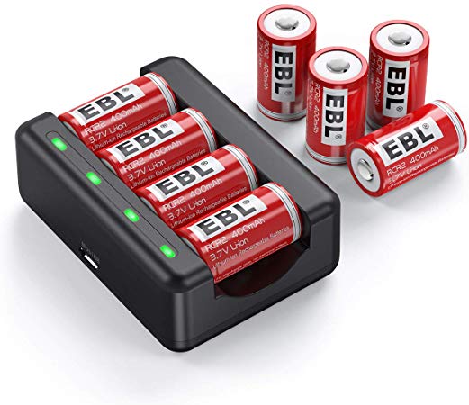 EBL CR2 3.7V Lithium Rechargeable Batteries 8 Pack with Ultra Fit Slim Individual Battery Charger