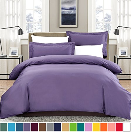 SUSYBAO 100% Natural Cotton 2 Pieces Duvet Cover Set Twin/Single Size 1 Duvet Cover 1 Pillow Sham Lilac/Purple Luxury Quality Soft Breathable Comfortable Fade Stain Wrinkle Resistant with Zipper Ties