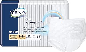 TENA Dry Comfort Disposable Unisex Adult Absorbent Underwear, Medium, 80 Count