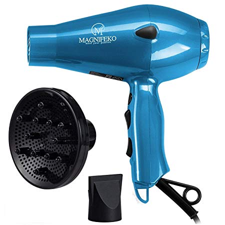 Magnifeko 1875W Professional Hair Dryer with Ionic Conditioning - Powerful, Fast Hairdryer Blow Dryer - 2 Speeds, 3 Heat Settings (Light Blue)