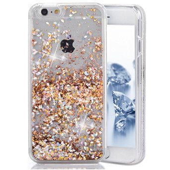 iPhone 5C Case,iPhone 5C Cover,Liquid Case for iPhone 5C,Phezen 3D Creative Design Shiny Quicksand Moving Bling Glitter Sparkle Love Heart Flowing Clear Hard Case for iPhone 5C - Gold Diamonds