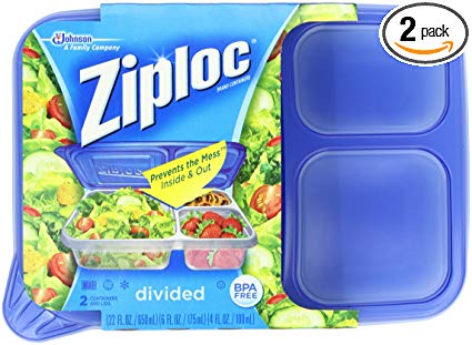 Ziploc Container, Divided Rectangle, 2-Count(Pack of 2)