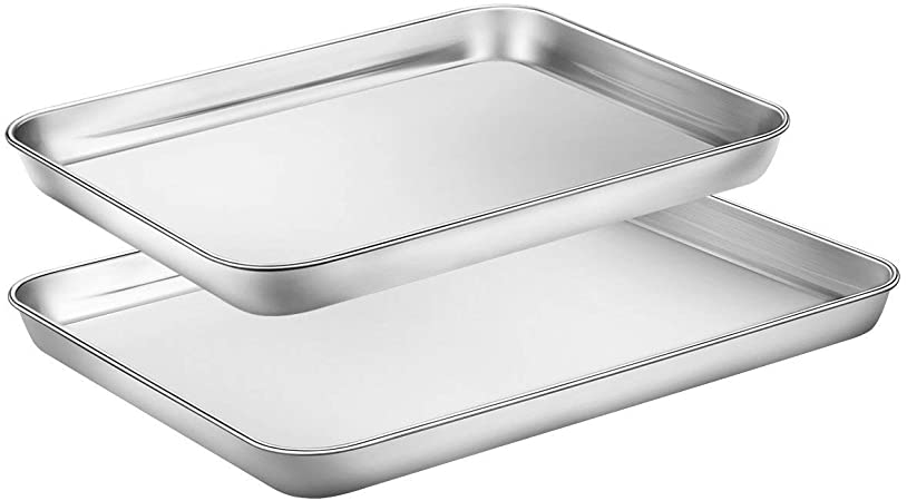 Mini Stainless Steel Baking Sheets,Small Cookie Sheets, Toaster Oven Tray Pan Rectangle Size By HEAHYSI, Non Toxic & Healthy,Superior Mirror Finish & Easy Clean, Dishwasher Safe