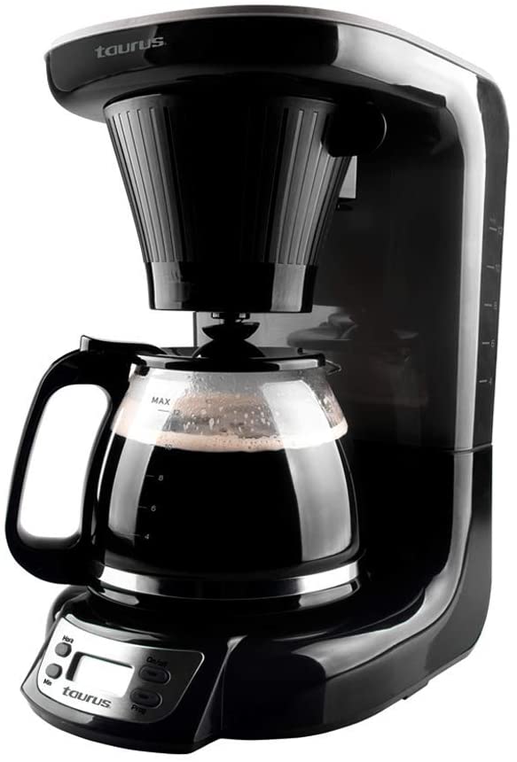 Programmable Digital Coffee Maker for 24 Hours with Permanent Filter, (700 Watts), Glass, Black , Velvet Digital, Taurus