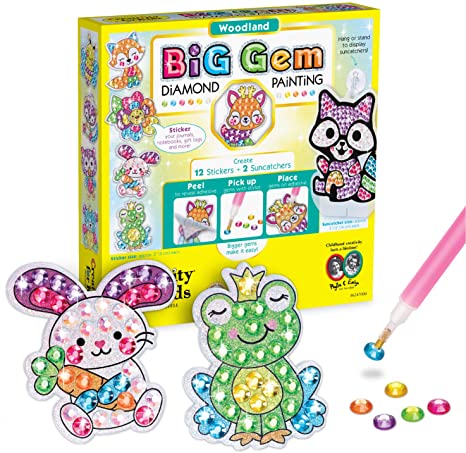 Creativity for Kids Big Gem Diamond Painting Kit - Create Your Own Woodland Forest Friends Diamond Art Stickers and Suncatchers - Diamond Art for Kids