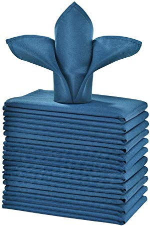 Cieltown Polyester Cloth Napkins 1-Dozen, Solid Washable Fabric Napkins Set of 12, Perfect for Weddings, Parties, Holiday Dinner (17 x 17-Inch, Navy Blue)