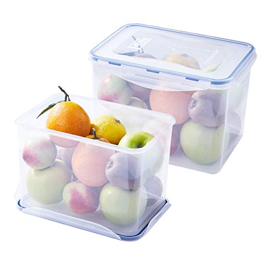 Large Food Storage Container 144oz / 17.9cup (Set of 2), Pantry Airtight Rectangular Plastic Storage Container with Lids, BPA-Free Plastic, Great for Fruit, Vegetables, Sugar, Flour