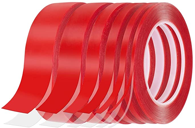 Homgaty 6 Pack Double-Sided Mounting Tape, Clear Double Sided Tape Roll Heavy Duty Super Sticky Acrylic Foam Tape for Indoor and Outdoor,Red(1mm Thickness)