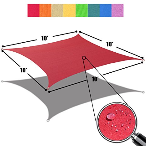 Alion Home 10' x 10' Waterproof Woven Sun Shade Sail in Vibrant Colors (Burgundy Red)