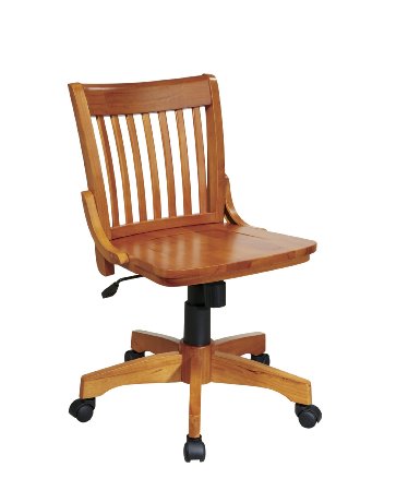 Office Star Deluxe Armless Wood Bankers Desk Chair with Wood Seat, Fruit Wood