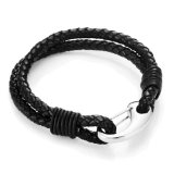 Braided Black Genuine Leather Bracelet with Locking Stainless Steel Clasp Color Black Silver Length 8