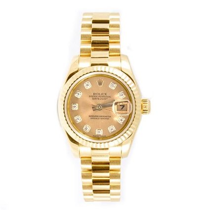 Rolex Ladys President New Style Heavy Band 18k Yellow Gold Model 179178 Fluted Bezel Champagne Diamond Dial