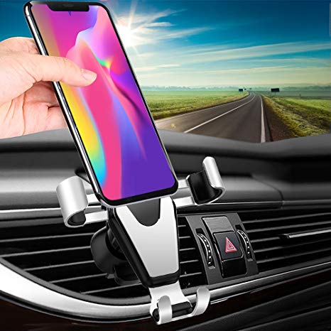 Car Phone Mount, TAKAGI Clip Gravity Cellphone Holder Mount Bracket Auto Lock Design Air Outlet Smarphones Mounts for iPhone X 8 7 6s Plus Samsung Note Huawei Google LG HTC, Up to 6.0" inches (Silver)