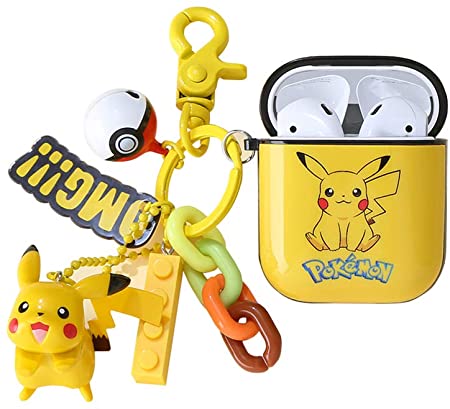 Wildforlife Anime Pikachu Cute Figure Keychain with AirPods Protective Case Cover Compatible with Apple AirPods 1 and 2