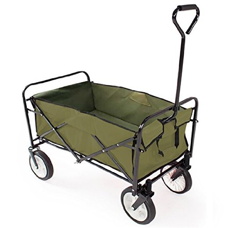 World Pride Collapsible Foldable Utility Cart Garden Wagon Shopping Top Sports Beach (Olive)