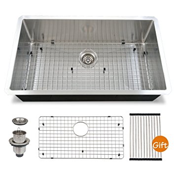 Modern 32 Inch 18 Gauge Farmhouse Apron Stainless 304 Steel Single Bowl Kitchen Sinks, undermount sink Including Dish Drying Rack and Dish Grid