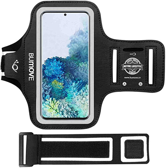 Galaxy S20 FE, S20 Plus, S10 Plus, S9 Plus Armband, BUMOVE Gym Running Workouts Sports Cell Phone Arm Band for Samsung Galaxy S20 Fe/S20 /S10 /S9  with Key Holder (Black)