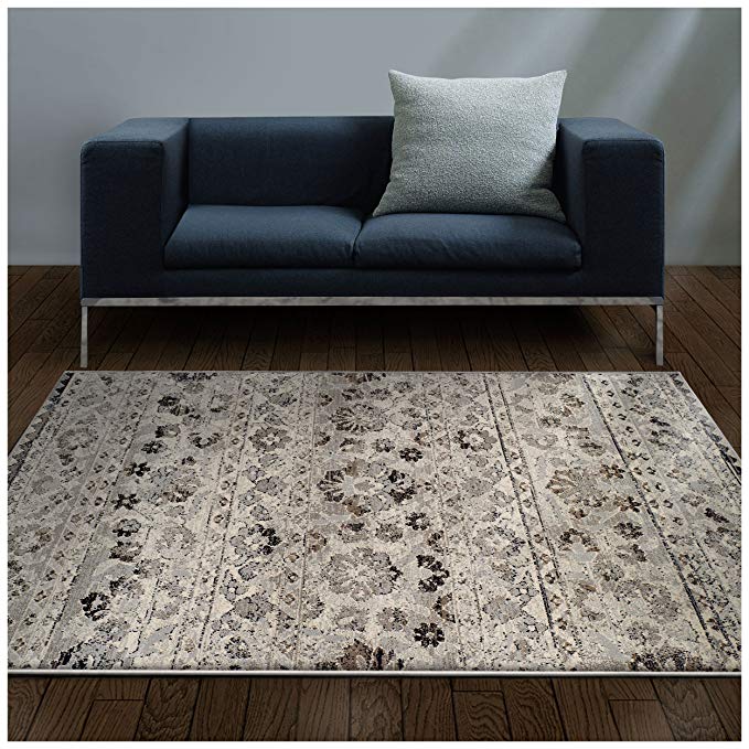 Superior Fawn Collection Area Rug, 8mm Pile Height with Jute Backing, Chic Distressed Floral Medallion Pattern, Fashionable and Affordable Woven Rugs - 5' x 8' Rug, Blue