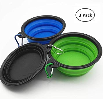 Collapsible Dog Bowl, Pet Travel Bowl, Food Grade Silicone BPA Free, Foldable Expandable Cup Dish for Pet Dog Cat Food Water Feeding Portable Travel Bowl, 3 Pack,3 Free Carabiner