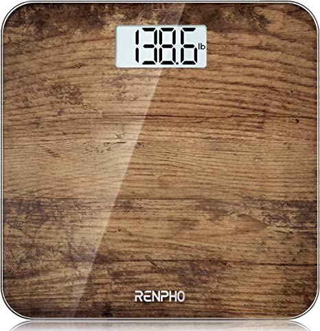 RENPHO Digital Bathroom Scale, Highly Accurate Body Weight Scale with Lighted LED Display, Round Corner Design, 400 lb, Core 1S, Wooden