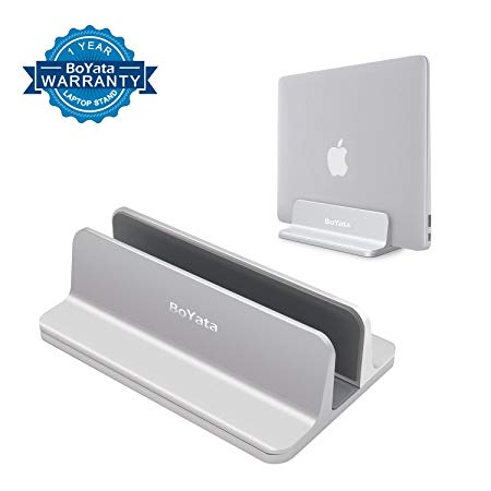 BoYata MacBook Stand, Vertical Laptop Holder: Adjustable Width, Space Saving, Multifunctional Storage Notebook Stand MacBook Pro/Retina/Air/HUAWEI MateBook All Laptops, Aluminum (Sliver)
