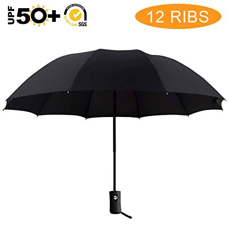 ABCCANOPY Umbrella Compact Rain&Wind Teflon Repellent Umbrellas Sun Protection with Black Glue Anti UV Coating Travel Auto Folding Umbrella, Blocking UV 99.98%