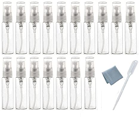 Elfenstal- 20pcs Empty 10ml Clear Fine mist Atomizer Glass bottle Spray Refillable Perfume Empty Bottle Glass Clean Cloth for Travel Party Portable Makeup Tool   Free 3ml Pipette