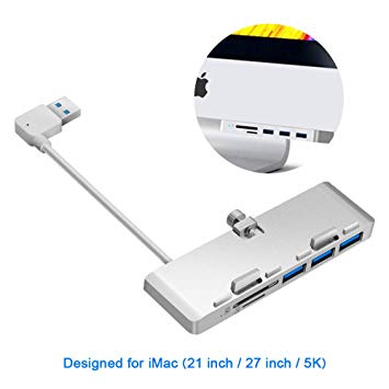 Rocketek Aluminum 3-Port USB 3.0 Hub Adapter with SD & Micro SD Card Reader Combo - Compatible with 2017 iMac and iMac Pro (Silver)