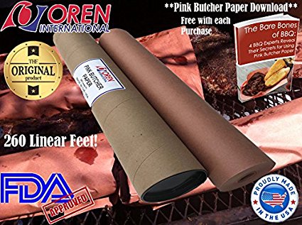 Pink Butcher Kraft Paper Roll 24" x 260' (3120") | FDA Approved | USA Made | Best Peach Paper For BBQ Briskets, Smoking & Wrapping Meats | All Natural | Unbleached Unwaxed Uncoated | Texas Style