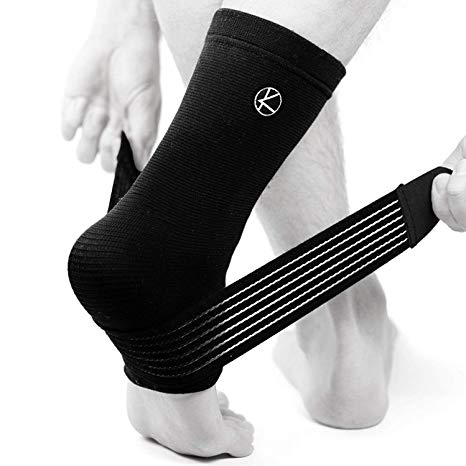 Achilles Tendonitis Tendon Foot Sleeve for Sprained Ankle, Stabilizing, Heel Spur, Arch Support, Reduce Swelling, Plantar Fasciitis Sock with Adjustable Compression Wrap Strap Brace for Women and Men (Black, One size)