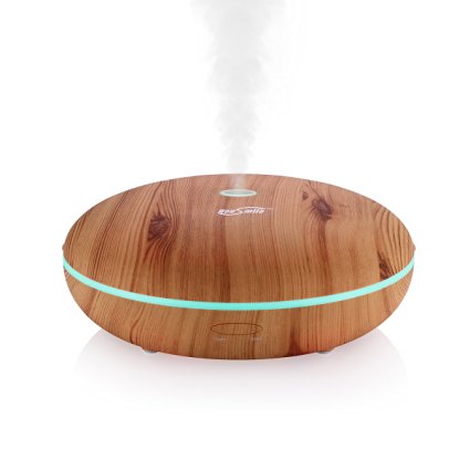 Housmile 350ml Aroma Essential Oil Diffuser, New Wood Grain Design, Ultrasonic Whisper-Quiet Humidifier With 7 Color Changing LED Lights and Waterless Auto Shut-off Function