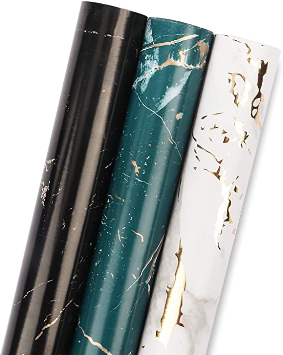MAYPLUSS Wrapping Paper Roll - Mini Roll - 17.3 inch X 120 inch Per roll - 3 Different Marble Design (43.2 sq.ft.ttl)