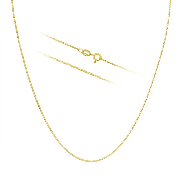 18k Gold over Sterling Silver 1mm Box Chain Necklace Made in Italy Available 14 inch- 40 inch