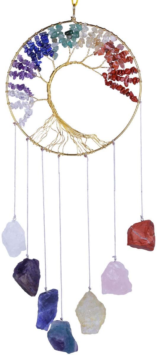 rockcloud Healing Crystals Tree of Life Wall Hanger Tumbled Gemstones Meditation Hanging Ornament Window Ornament Wedding Souvenir Home Decor, Multicolor